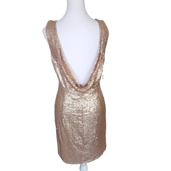 Lulus Champaign Gold Sequin Draped Back Mini Dress Size Large - Picture 5 of 6